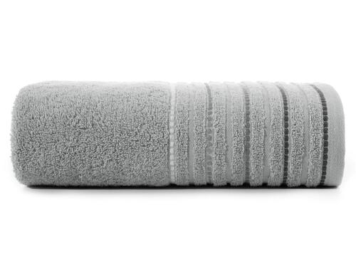 Bavlnený, jednofarebný uterák Azi s pruhovaným okrajom - sivý, gramáž 450 g/m2